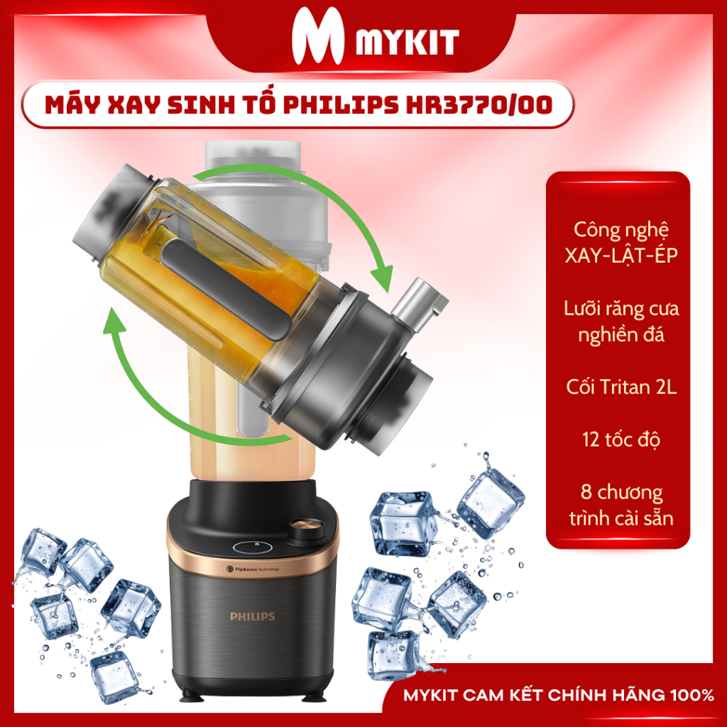 Máy Xay Sinh Tố Philips HR3770/00 với CÔNG NGHỆ XAY & ÉP trong cùng 1 máy 1500W Hàng chính hãng