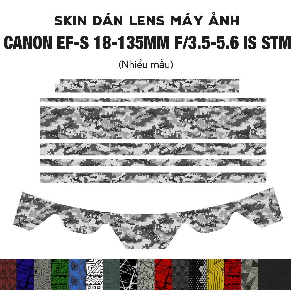 Skin dán Lens Canon EF-S 18-135MM F/3.5-5.6 IS STM | Miếng dán Film 3M vân nổi dán ống kính máy ảnh 