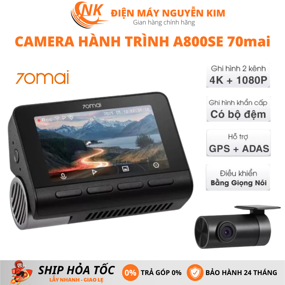Camera Hành Trình 70mai A800SE Phiên Bản Quốc Tế, Độ Phân Giải 4K, Gồm Cam Trước Và Sau, Chế Độ HDR