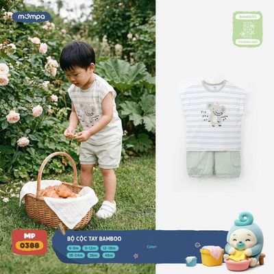 Đồ bộ cộc tay cho bé Mompa 6 tháng - 4 tuổi vải Sợi tre Bamboo mềm mại thoáng khí co giãn MP 0388