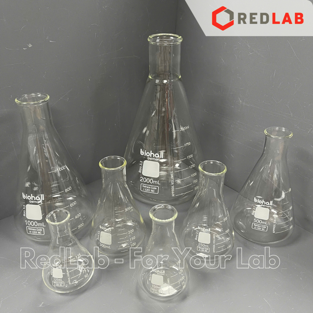 [Size lớn] Bình tam giác miệng hẹp BIOHALL 2L 3L 5L, bình nón - bình erlen MH, mark trắng, có VAT