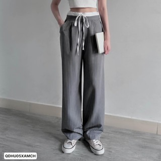 [Phiên Bản Cao Cấp] Quần Dài Kẻ Sọc Phối Cạp Chun Trắng Ống Rộng Xếp Ly Pammi - 9397Shop HU05 CD