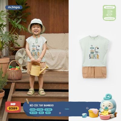 Đồ bộ cộc tay cho bé Mompa 6 tháng - 4 tuổi vải Sợi tre Bamboo mềm mại thoáng khí co giãn MP 0389
