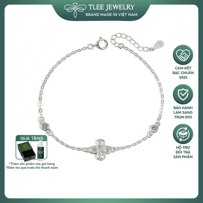 Lắc tay bạc nữ TLEE cỏ bốn lá Lucky Aura đính đá giọt nước lấp lánh TLEEJEWELRY