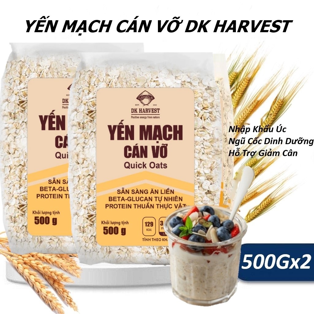 Yến Mạch Cán Vỡ DK Harvest Quick Oats 2x500G Nhập Khẩu Úc Ngũ Cốc Giàu Chất Sơ Hỗ Trợ Giảm Cân