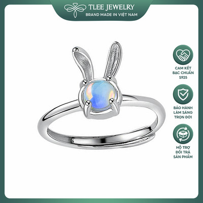 Nhẫn bạc nữ TLEE tai thỏ đính đá ánh xanh lấp lánh TLEEJEWELRY