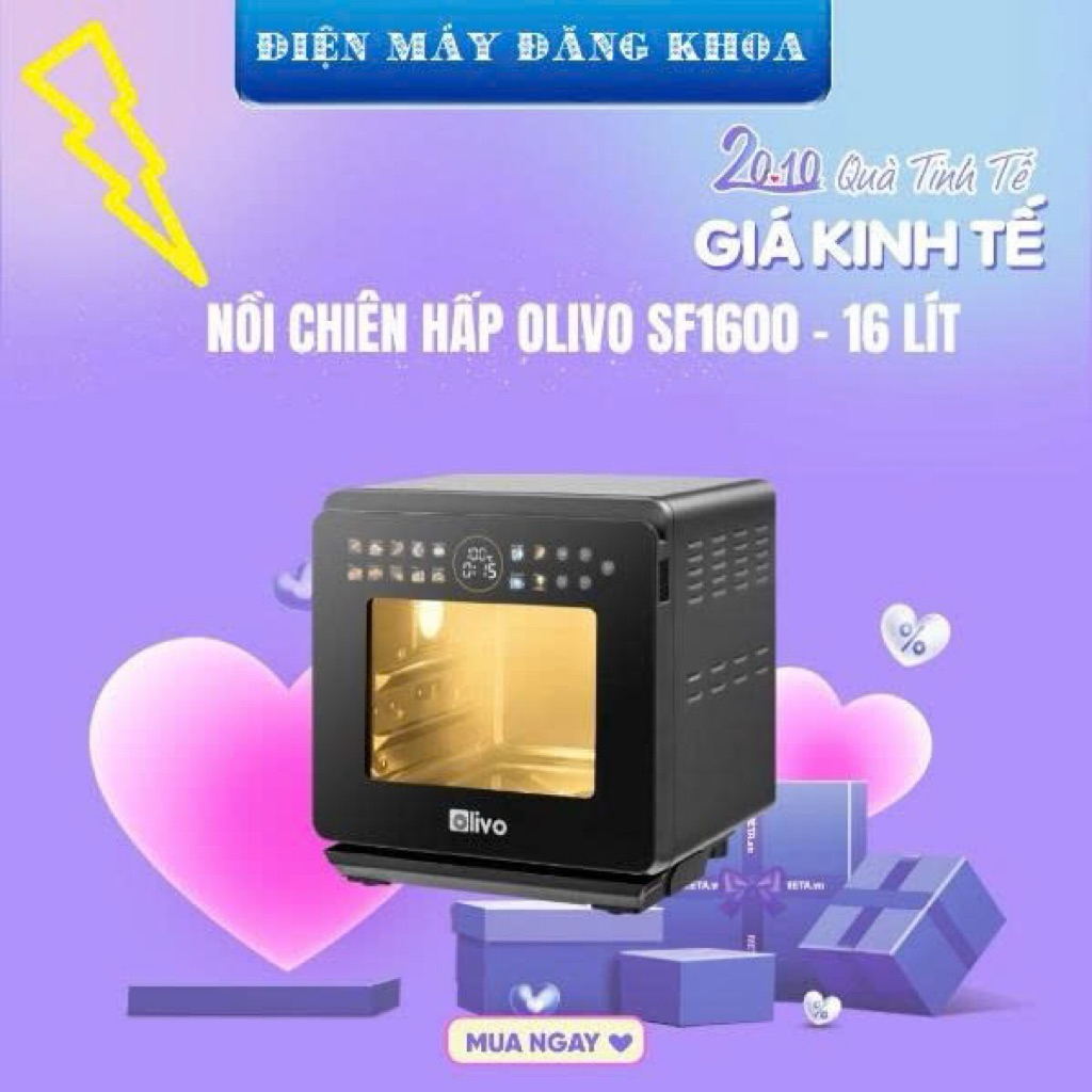 ( tặng găng tay sách công thức ) Nồi Chiên Hấp Đa Năng OLIVO SF1600
