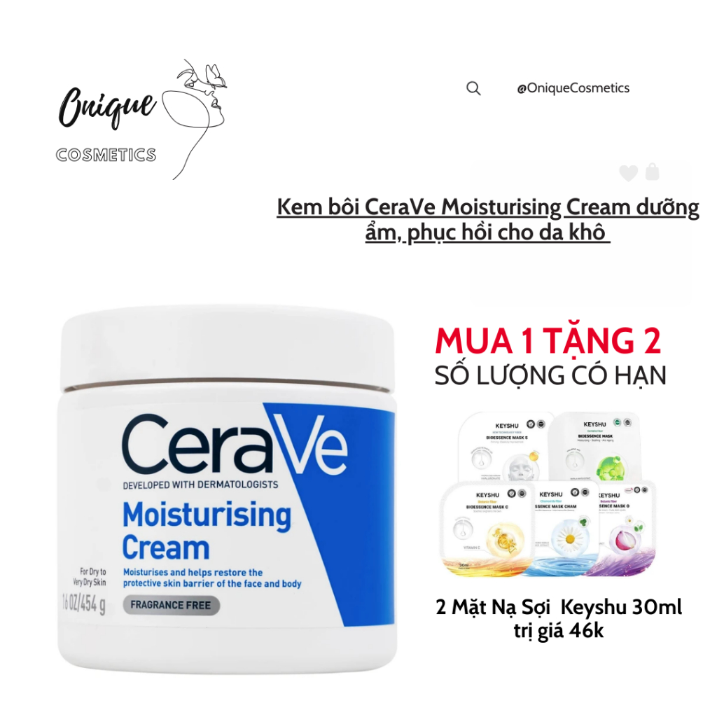 Kem bôi CeraVe Moisturising Cream dưỡng ẩm, phục hồi cho da khô