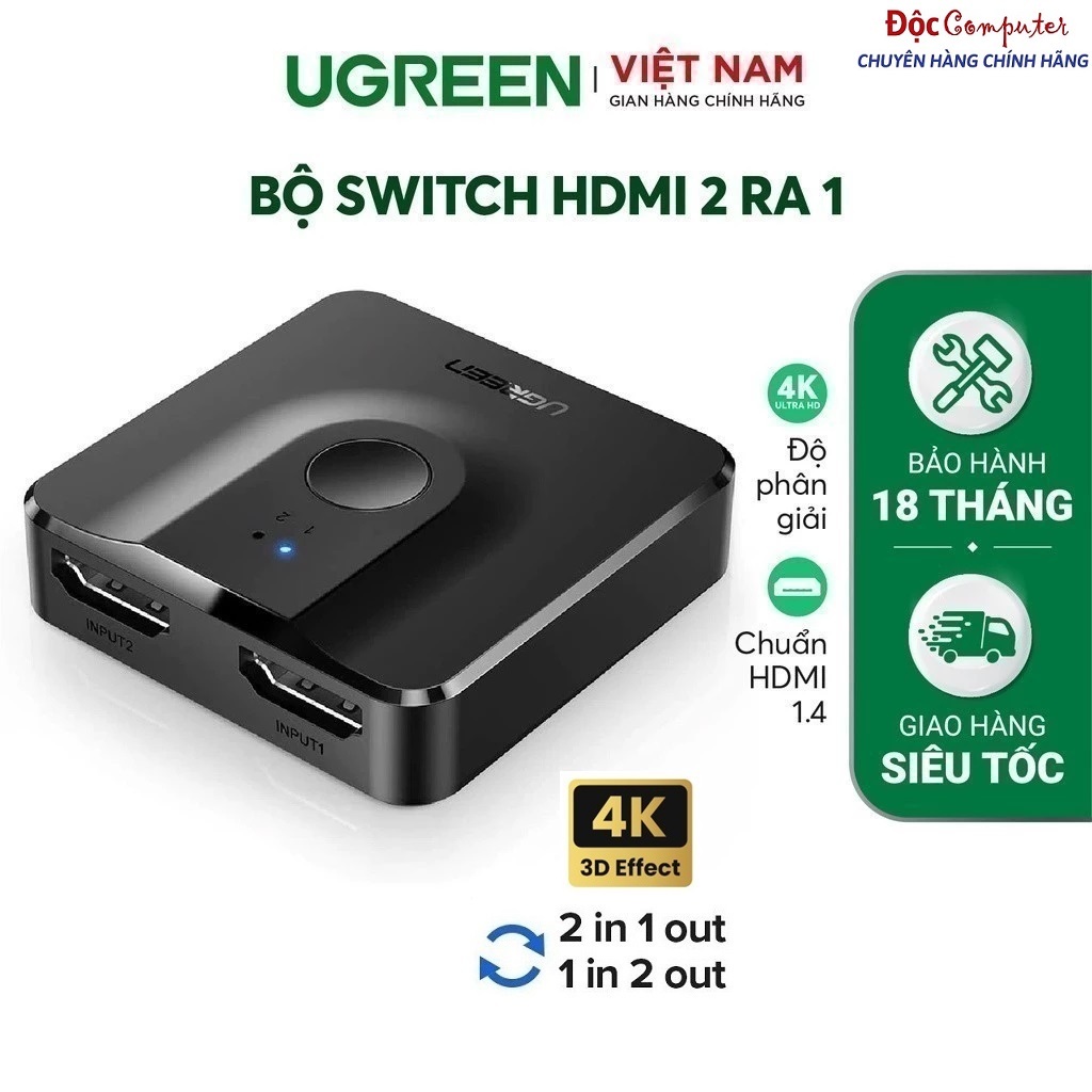 Bộ chia Hdmi 1 ra 2 hoặc gộp 2 vào 1 (dùng được 2 chiều) chính hãng Ugreen 50966/CM217 cao cấp - Bảo