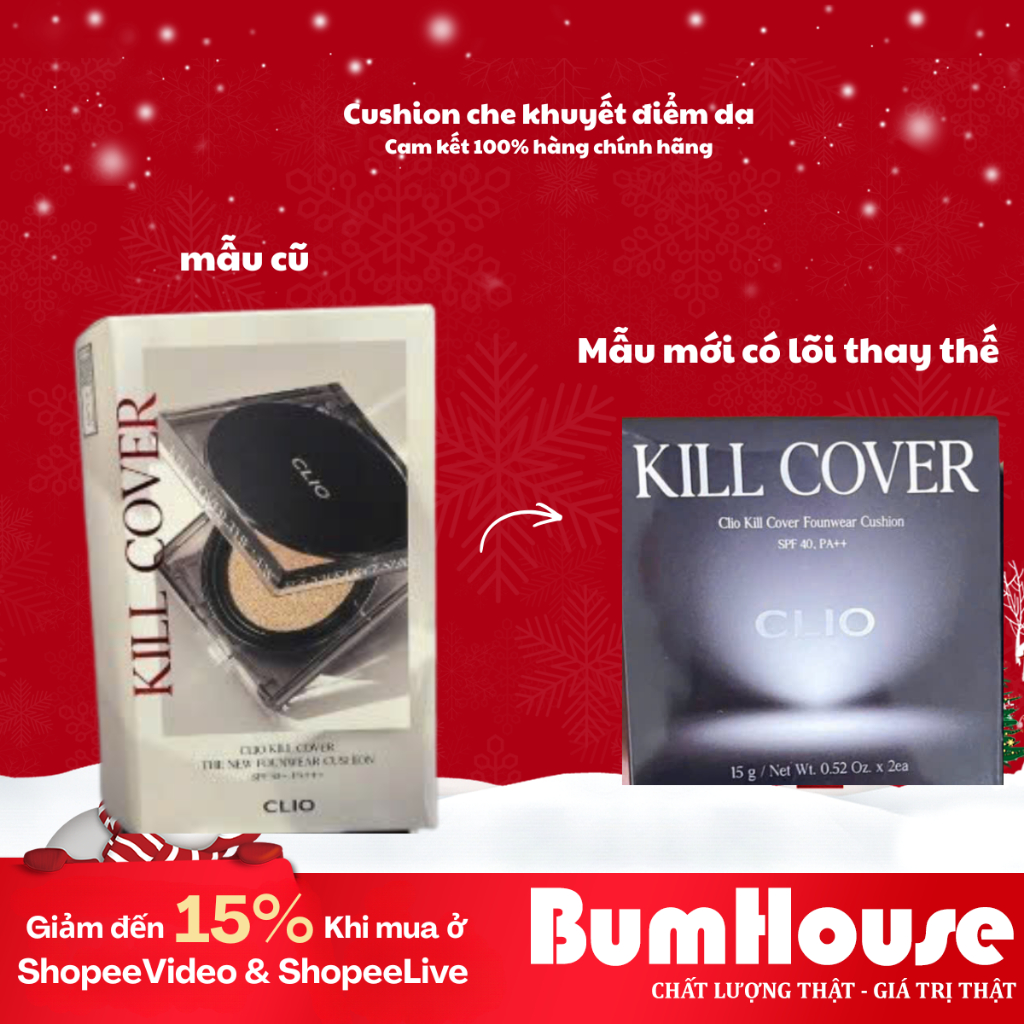 Phấn Nước Che Phủ Cao, Lớp Nền Mịn Lì, Lâu Trôi Clio Kill Cover The New FOUNWEAR Cushion SPF50+ PA++