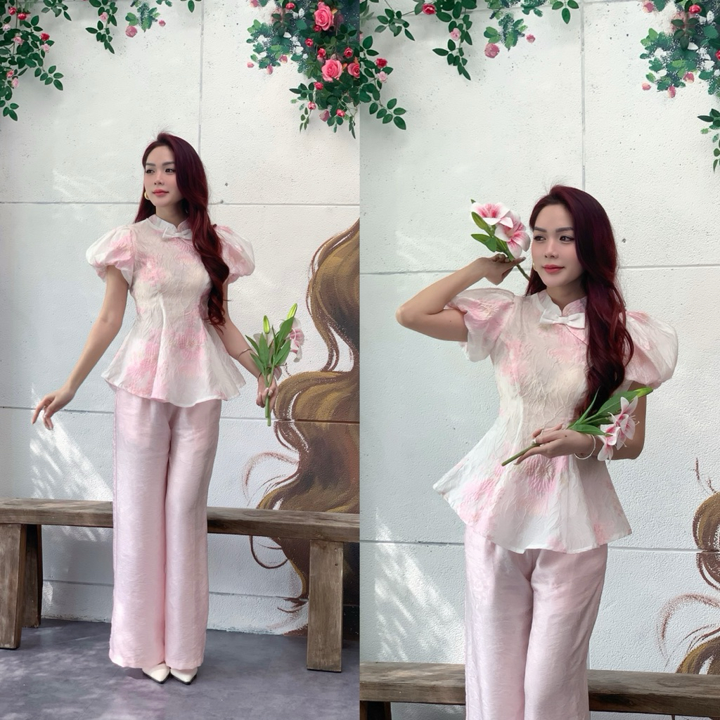 YÊN CHI - Set gấm tơ hoa hồng pastel - ELVES DESIGN