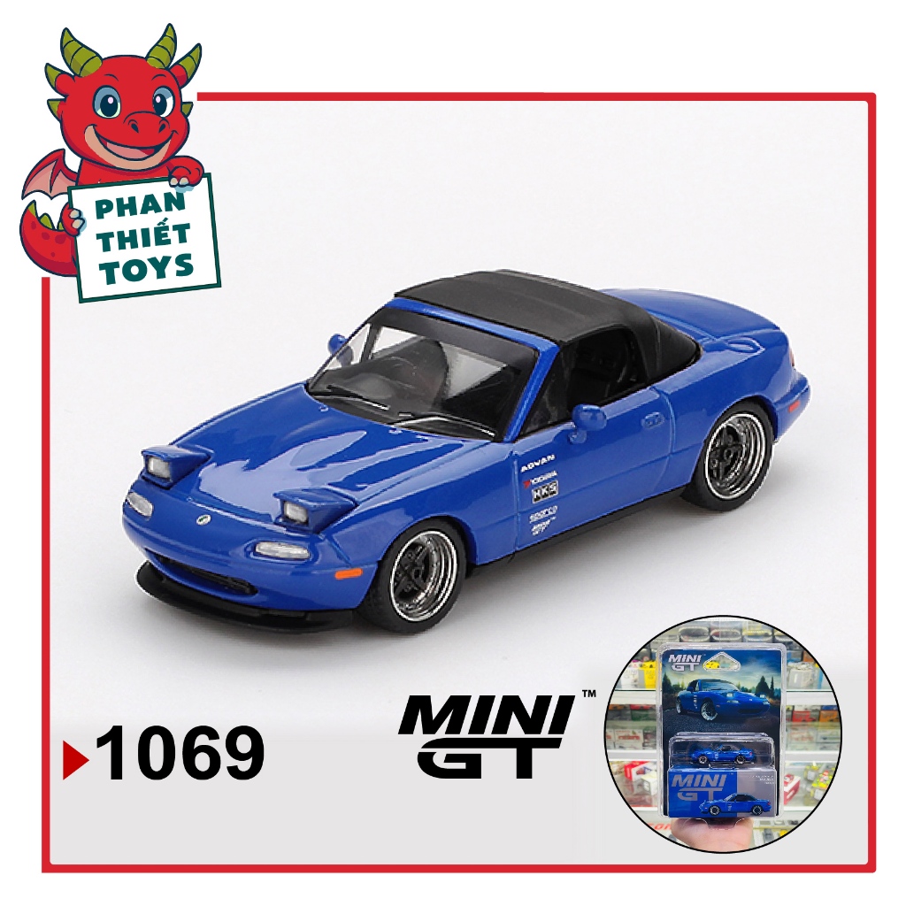 Mô hình xe Mazda Miata MX-5 (NA) Tuned Version Dark Blue bản card bằng kim loại tỉ lệ 1:64 MGT01069 