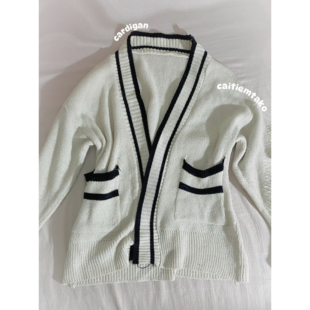 2hand cardigan len trắng