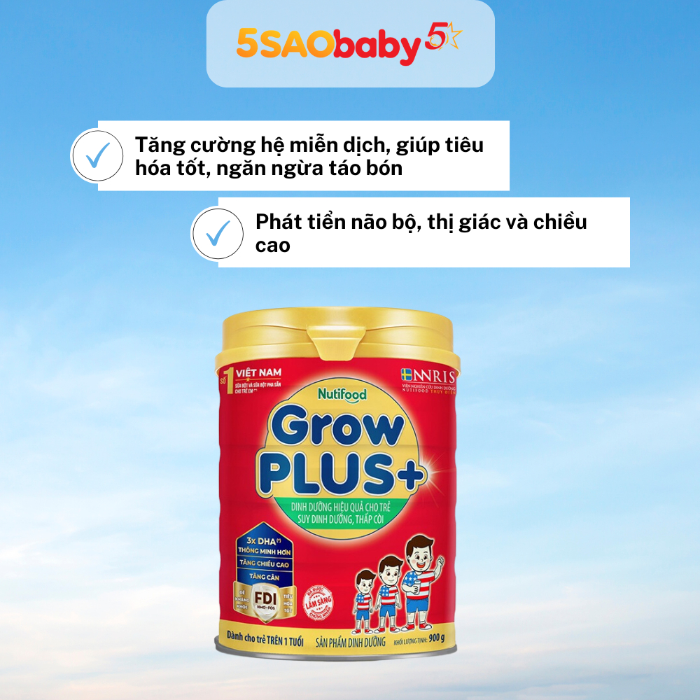 Sữa Nutrifood Grow Plus+ đỏ (cho trẻ 1-2 tuổi) lon 900g