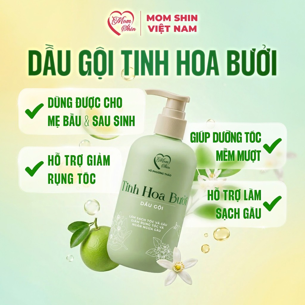 MUA 1 TẶNG 1 Dầu Gội Tinh Hoa Bưởi MOM SHIN 300ml, Giúp Mọc Tóc Nhanh Dài Chắc Khỏe | Shop Mẹ Thảo, 