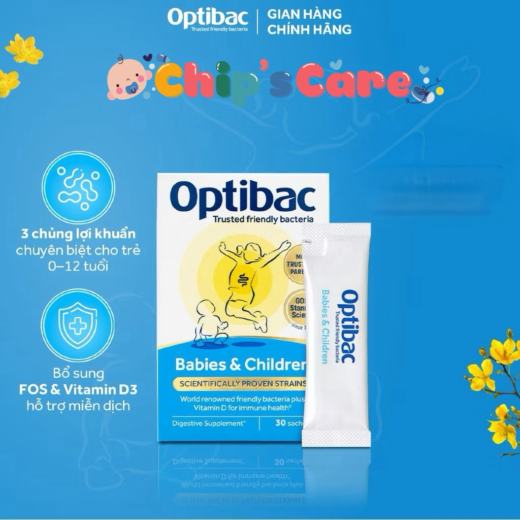 [MẪU MỚI] Optibac Babies Children men vi sinh dạng bột cho bé từ 0-12 tuổi