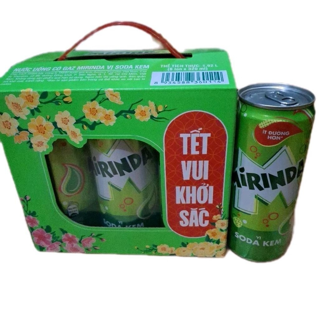 hộp quà tết nước ngọt mirinda soda kem( hộp 6lon 320ml )đậm đà thơm ngon làm quà tết biếu tặng người