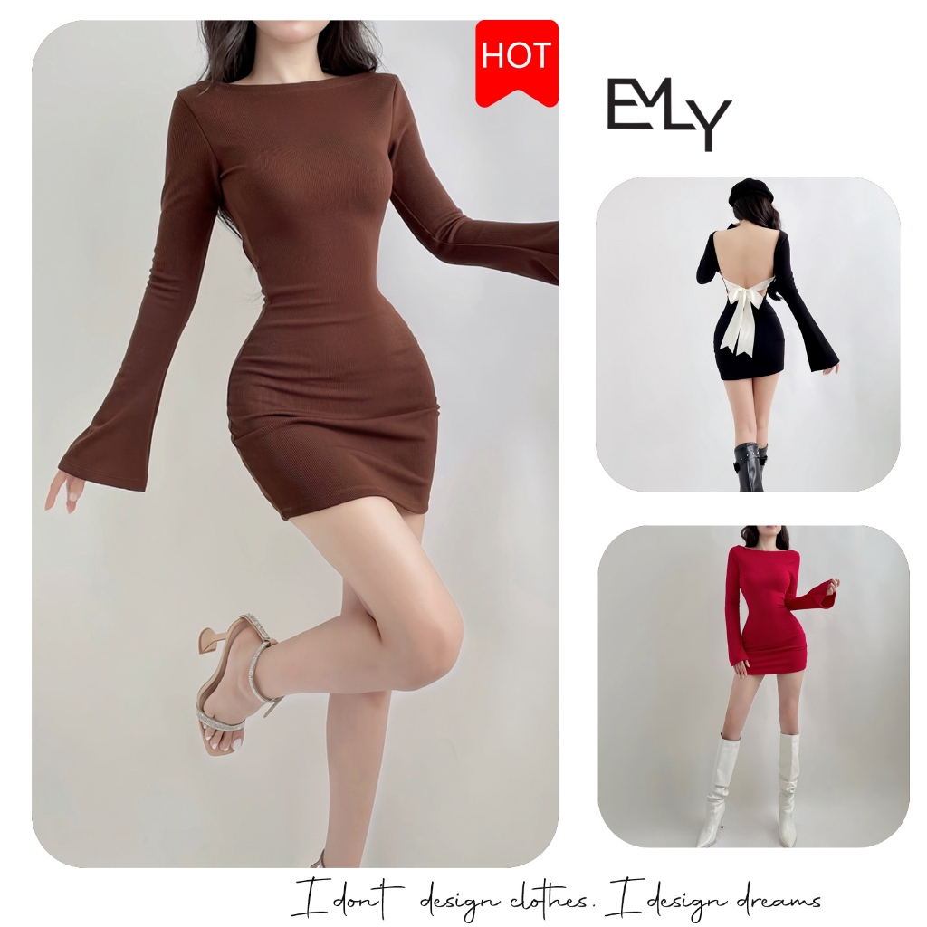 Đầm ôm body tay dài mini Emilyshop (T)