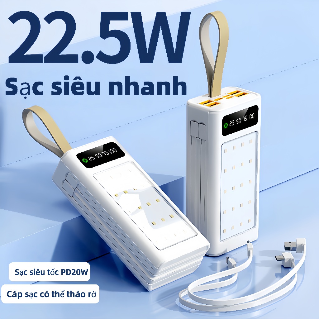 Power Bank 50000-120000mah Sạc dự phòng 22.5W Fast Charging, Comes with Charging Cable for Many Phon