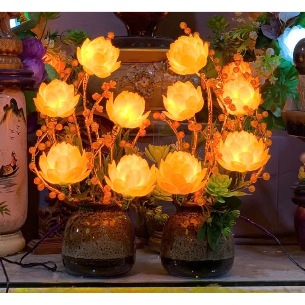 đèn thờ hoa sen - đèn sen việt ( mẫu đèn 5 bông sen)