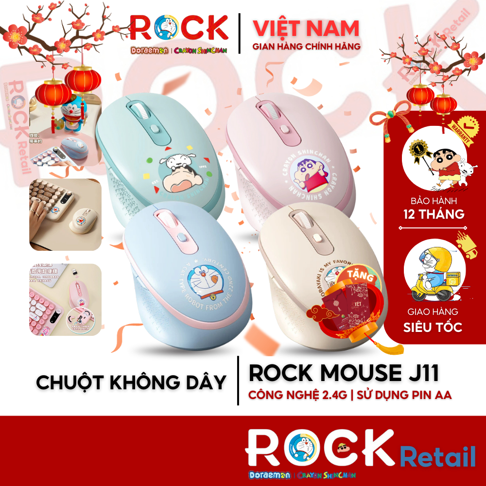 Chuột Không Dây ROCK Doraemon J11, Crayon Shinchan J11 (Phạm vi lên tới 10m, 2.4GHz Receiver) - ROCK
