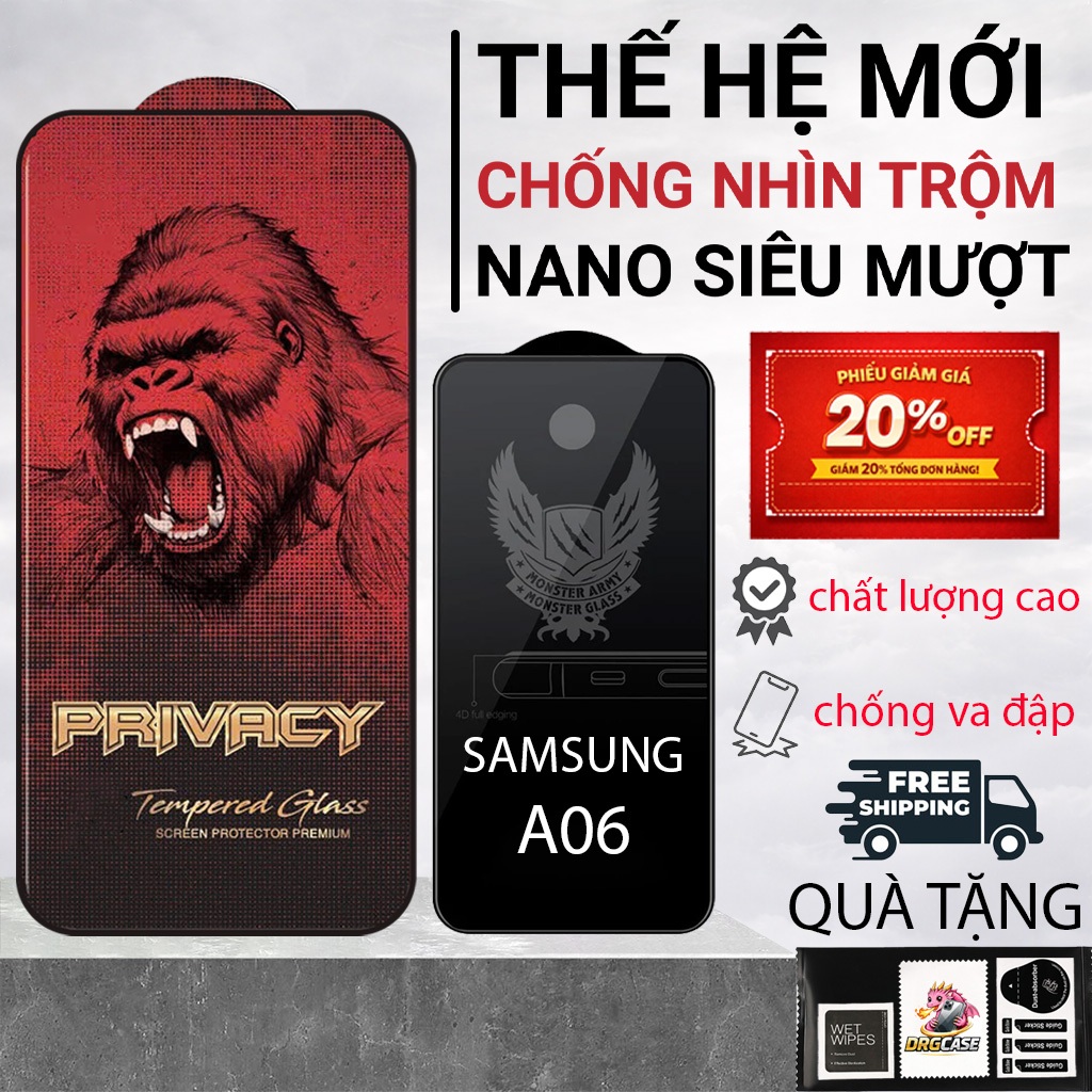 Cường lực Samsung A06 4G,5G Dragoncase chống nhìn trộm kính full màn bảo vệ màn hình cho ss galaxy