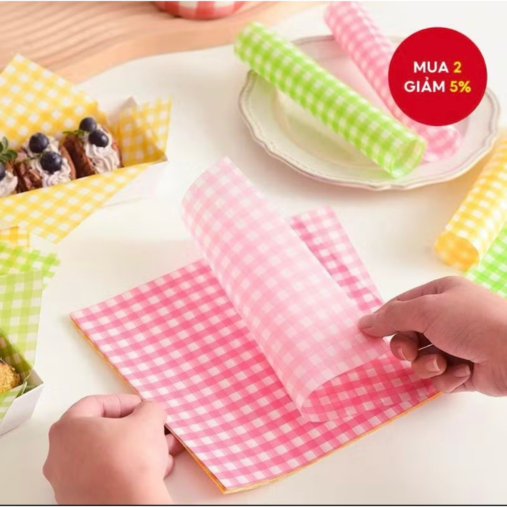 Giấy lót hộp bã mía, hộp bento nhiều màu caro