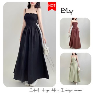 Đầm dự tiệc 2 dây xòe dáng dài midi Emilyshop (T)