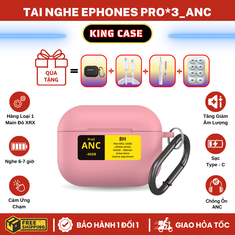 Tai Nghe Bluetooth Ephones PR0*3 Chống Ồn ANC Pin 8H Chip Jerry Main XRX Bản Đủ Full Setting Loại 1 (King Case)