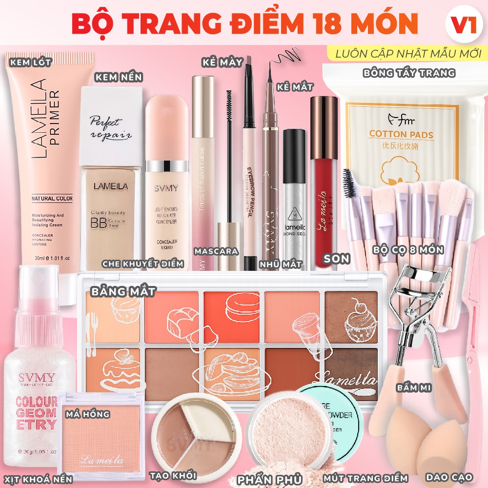 Bộ Trang Điểm Makeup Đầy Đủ Dành Cho Người Mới Học Trang Điểm Cá Nhân / Trang Điểm Đi Tiệc / Set Trang Điểm 18 Món