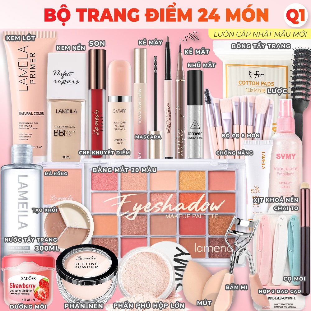 Bộ Trang Điểm Đầy Đủ Bộ Makeup /Trang Điểm Cá Nhân /Trang Điểm Đi Tiệc / Set Trang Điểm 12-24 Món Kem Nền, Phấn Phủ, Son