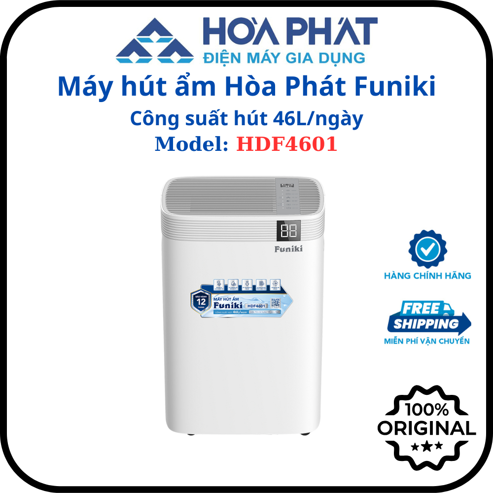 Máy hút ẩm Hòa phát Funiki HDF3201 / HDF4601 - Hút 32L-46L/ngày, lọc khí ion âm, sấy quần áo, dùng cho phòng 60–75m²