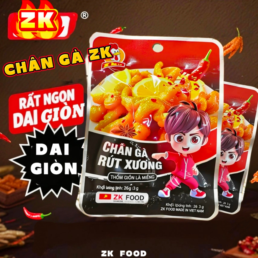 CHÂN GÀ RÚT XƯƠNG ZK FOOD 26G CAY TÊ ĐẠM VỊ