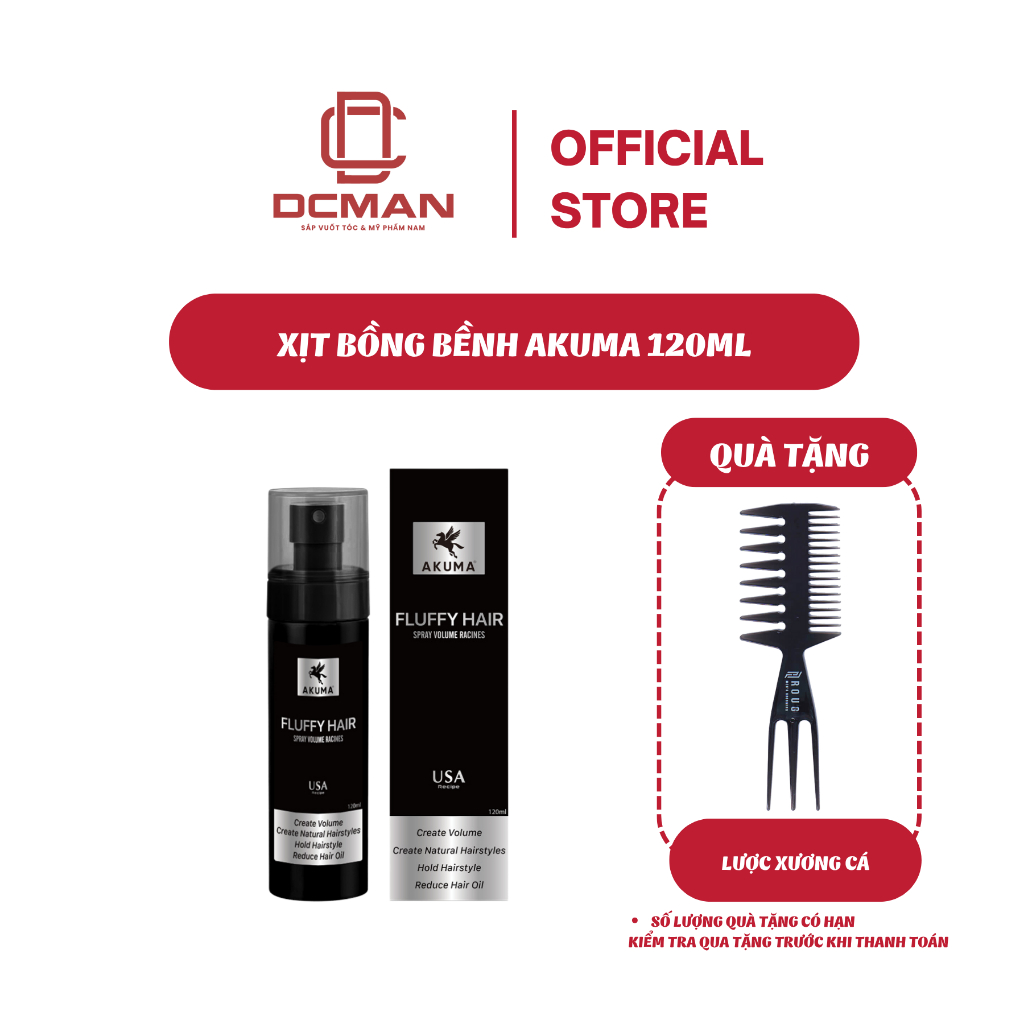 Xịt Tạo Phồng Akuma Fluffy Hair 120Ml Giúp Tóc Bồng Bềnh - Tạo phồng tóc, Hút dầu Tốt