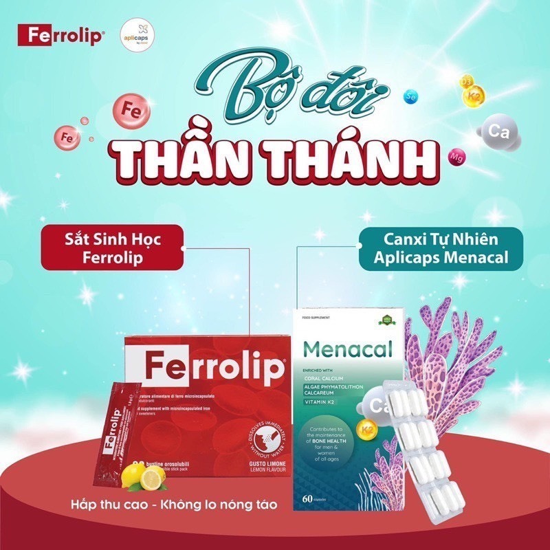Sắt sinh học Ferrolip / Canxi Menacal bổ sung sắt cho mẹ bầu phụ nữ mang thai người thiếu máu sắt HM