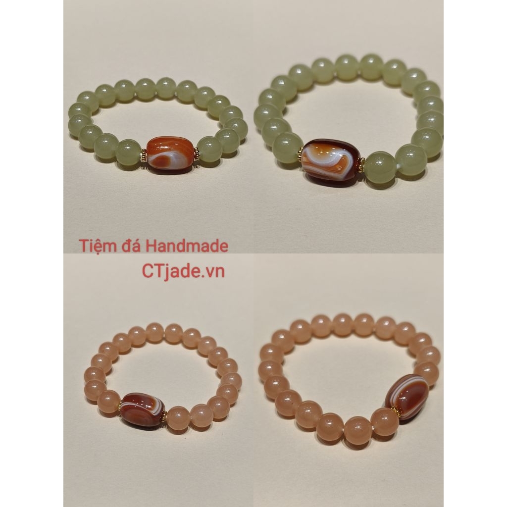 CTjade 260300 Vòng tay may mắn đá mã não rất đẹp, dòng 1 phiên bản CTjade