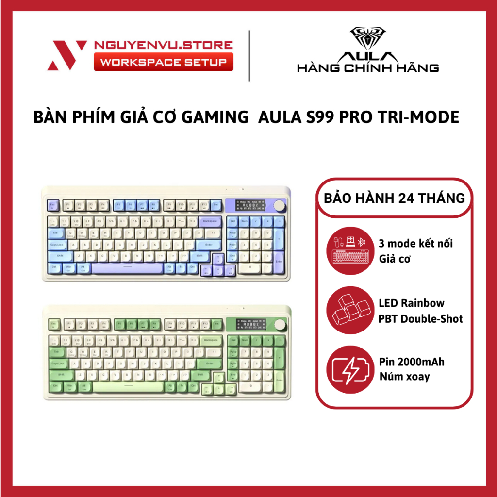 Bàn phím giả cơ Gaming AULA S99 Pro Tri-Mode - Hàng Chính Hãng