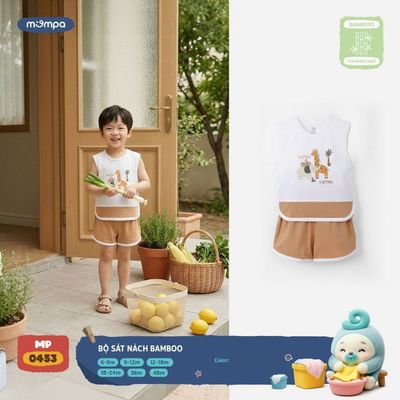 Đồ bộ cộc tay cho bé Mompa sát nách 6 tháng - 4 tuổi vải Sợi tre Bamboo mềm mại thoáng khí MP 0453