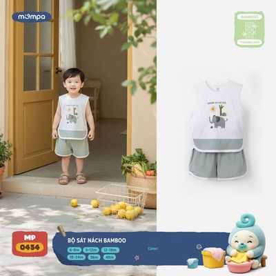 Đồ bộ cộc tay cho bé Mompa sát nách 6 tháng - 4 tuổi vải Sợi tre Bamboo mềm mại thoáng khí MP 0454