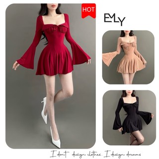 Đầm dự tiệc dáng xòe mini tay dài Emilyshop (T)