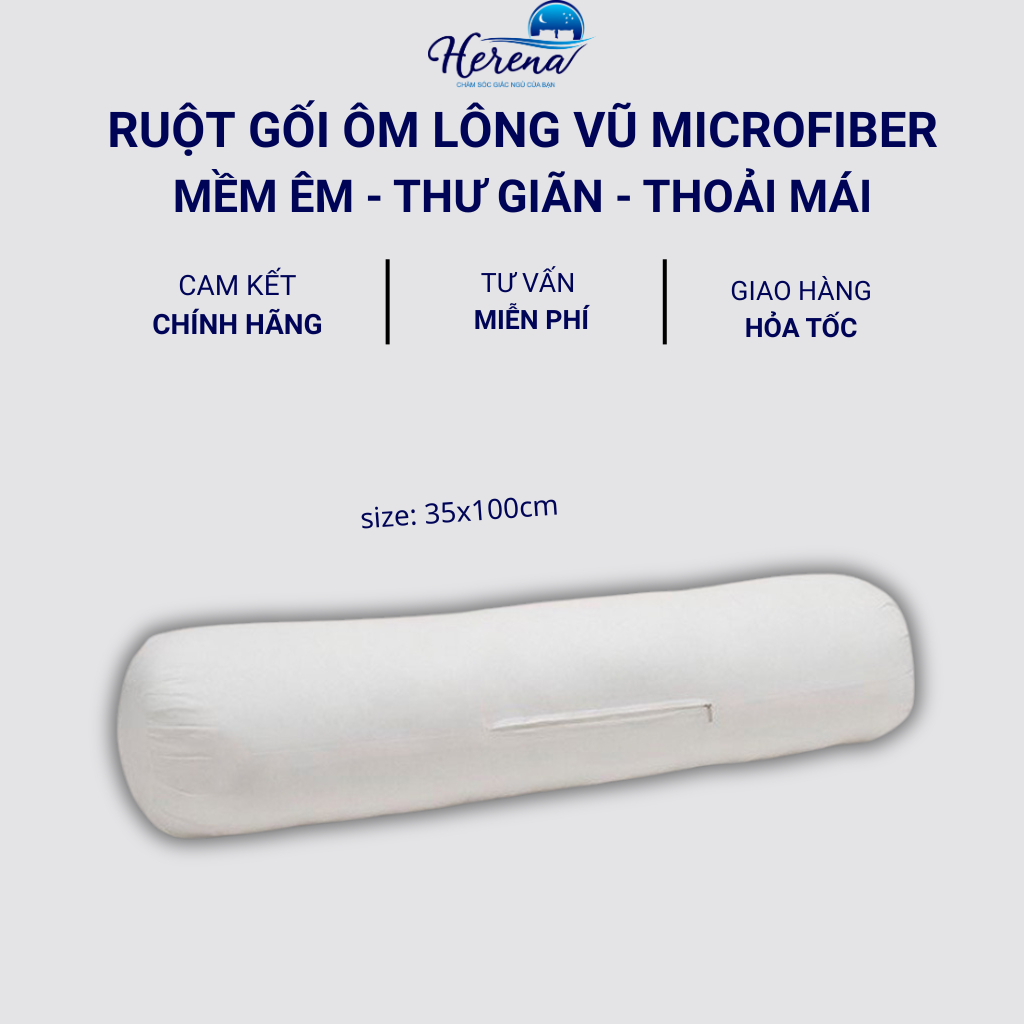 Ruột Gối Ôm Lông Vũ Microfiber Cao Cấp 35*100cm HERENA - Mềm Mại, Thoáng Khí, Đàn Hồi Tốt