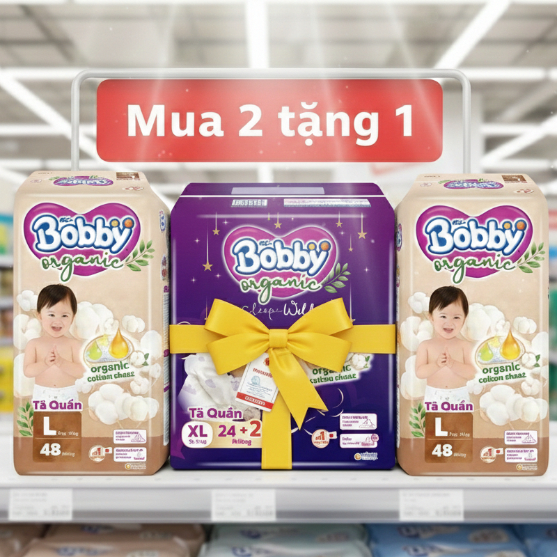 [Quà hot] - Combo 2 gói tả Bobby Organic tặng 01 gói Organic đêm