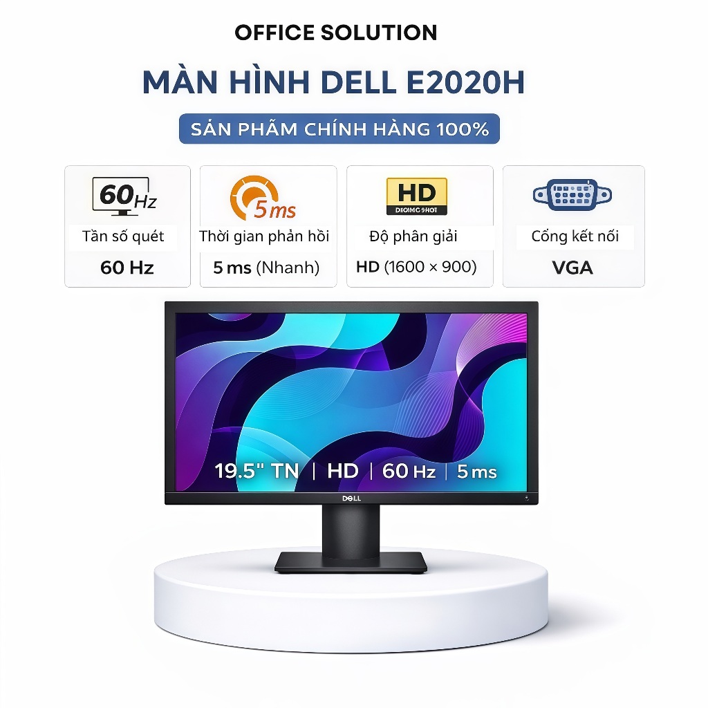 Màn hình DELL E2020H 19.5INCH/1600X900/VGA/DP/LED/BLACK - Hàng Chính Hãng
