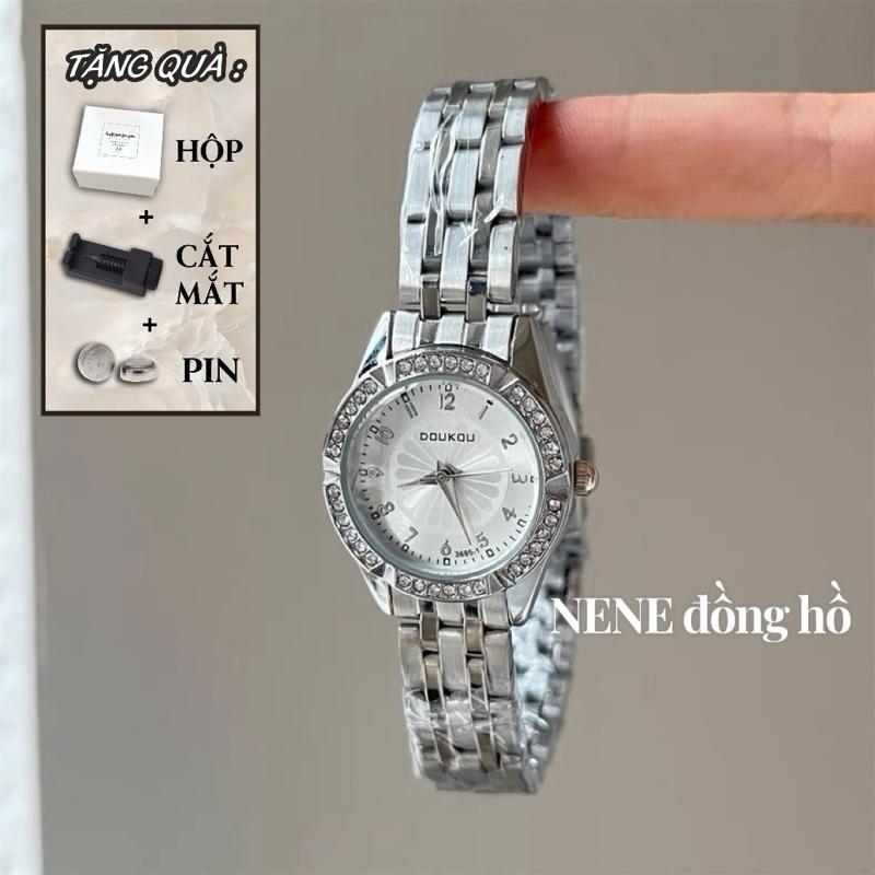 (MUA 1 TẶNG 3) Đồng hồ Doukou 26mm Aurora VIỀN ĐÁ mặt số tròn nhỏ tinh thể