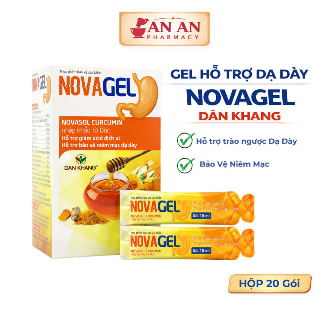Gel Dạ Dày Novagel – Hỗ Trợ Giảm Đau Dạ Dày, Trào Ngược, Ợ Nóng, Bảo Vệ Niêm Mạc | Hộp 20 Gói