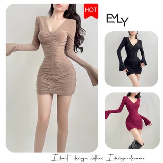 Đầm dự tiệc ôm body tay dài mini Emilyshop (T)