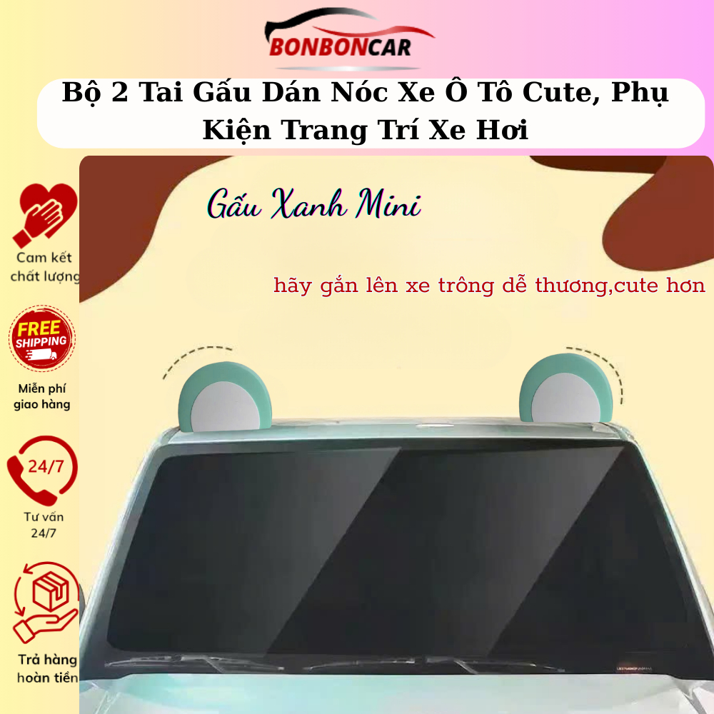 Bộ 2 Miếng Dán Tai Gấu Dễ Thương Trang Trí Nóc Xe Ô Tô