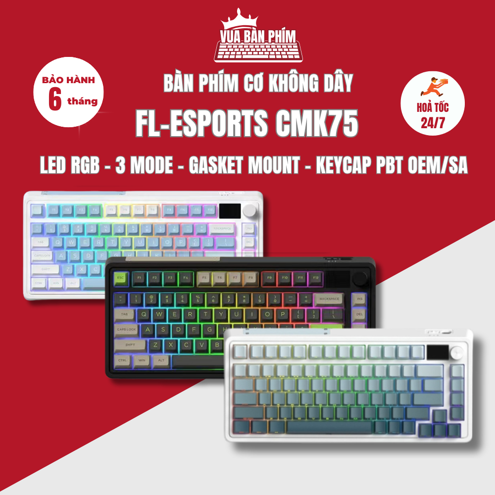 [HÀNG SẴN] Bàn phím cơ FL-Esports CMK75 3 mode, hostswap , led rgb, mạch xuôi , màn hình tùy chỉnh, 