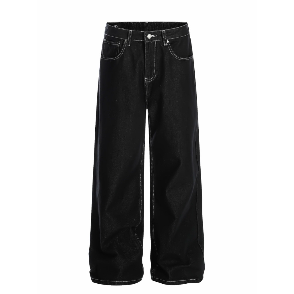 ĐEN CHỈ NỔI ỐNG RỘNG [TẶNG KÈM DÂY THỪNG] - Quần jeans ông rộng phủ gót chùm giày halo kaki | BigBuy360 - bigbuy360.vn