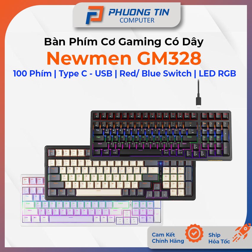 Bàn phím cơ Newmen GM328 Gasket, Hotswap, E-Sports, White -Gray/Purple – White - Chính hãng bảo hành